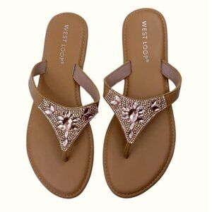 West Loop Rose Gold Beaded Sparkle Slide Sandal Thongs - NWOT